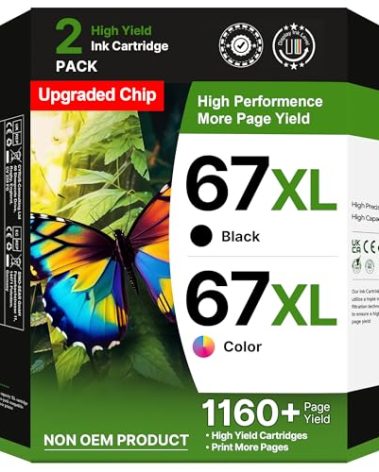 67XL Ink Cartridges Black/Color Combo Pack Replacement for HP Ink 67 67XL Printer Ink Works for HP DeskJet 4227e 2827e 2755e 2855e 2842e 2800 4155e 2755 2852e Envy 6055e 6000 6455e (1 Black, 1 Color)