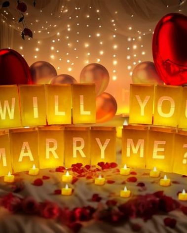 Will You Marry Me ? Light Up Letters, Include Light up Letters, with Tea Lights Candles, Latex Balloons, Aluminum Balloons and Rose Petals, Anniversary and Valentines' Day Decorations for Women