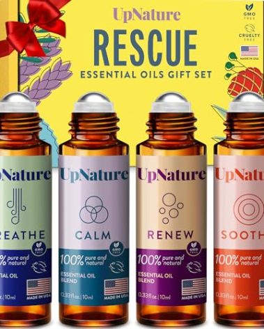 UpNature Essential Oils Roll On Set (Pack of 4) Stress Relief Gift Aromatherapy Oil - Self Care Gifts for Women