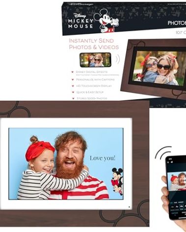 Disney Classic Mickey Mouse Photoshare 10” WiFi Digital Photo Frame | Send Photo or Video from Phone to Digital Picture Frame with Free PhotoShare Frame v2 app | End-to-End Encryption | Espresso Wood