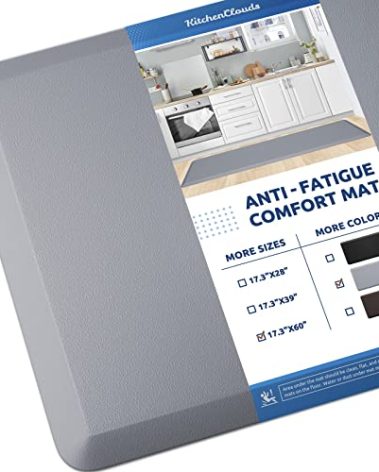 KitchenClouds Cushioned Anti Fatigue Kitchen Rug, 17.3"x60", Waterproof Non Slip, Standing Desk Mat, Comfort Floor Mat for Kitchen, House Sink, Office (Grey)