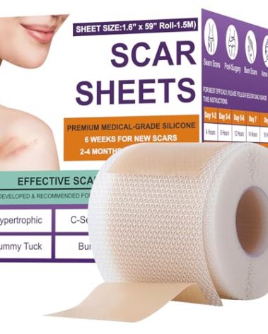 Silicone Scar Sheets,Silicone Scar Tape,Silicone Scar Removal Strips for Surgical,C-Section,Tummy Tuck,Keloid Scars (1.6"X 59" Roll-1.5M) Keloid Bump Removal