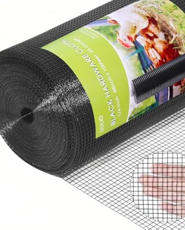 UULID Hardware Cloth 1/4 inch 48" x 100' ft Mesh -23 Gauge Black Vinyl Coated Welded Wire Mesh Roll PVC Coated Welded Wire Fence Chicken Wire Fencing Mesh Roll