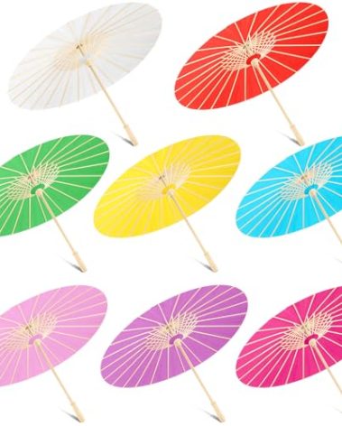 Sanwuta 8 Pcs 23.6 Inch Paper Umbrella Chinese Japanese Handmade Oil Paper Parasol DIY for Wedding Bridal Party Photo Props(Multicolor)