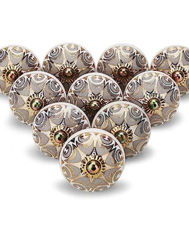 FURNISHFUL FINESSE Kitchen Kitchen Cabinet Knobs Grey Ceramic Dresser Pull Handle, 12 Piece Cupboard Drawer Knob for Farmhouse Decor Furniture Hardware Gold Wardrobe Knobs - Pack of 12, Golden & Grey