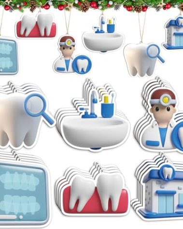 Wenqik 24 Pcs Christmas Dentist Ornaments Wood Decoration Teeth Christmas Hanging Ornament Tooth Sheet Mouthwash Station Wooden Ornaments for Xmas Tree Dental Hygienist Hospital Gifts Party Decor