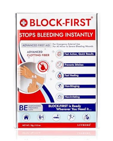 BLOCK-FIRST Advanced First Aid Kit– Stops Bleeding Instantly & Prevents Stitches, Emergency Trauma Medical Kit for Home, Car, Travel, Camping, Hiking, Office, Sports, Outdoor Survival, Multi-Use Pack