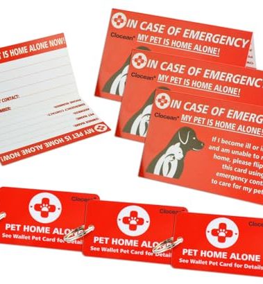 My Pets, Dogs & Cats are Home Alone Alert Key Tag Keychain Emergency Contact Wallet Card Folded - 2 Writable Back Sides (PET Emergency Wallet Card & Tag)