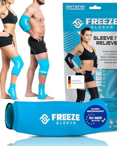FreezeSleeve Ice & Heat Therapy Sleeve- Reusable, Flexible Gel Hot/Cold Pack, 360 Coverage for Knee, Elbow, Ankle, Wrist- Turquoise, Large