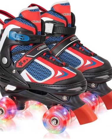 Kids Roller Skates for Boys - Red for Toddler Little Kids Age 4 5 6 7- Adjustable All Light up Wheels Indoor Outdoor Sports Birthday Gift for Son and Grandson Small(10C-13C)