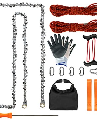 SENSILIN Rope Saw for Tree Limbs, 55 Inch Chain Saw with 70 Sharp Teeth & 46 Feet Ropes Kit, High Limb Pocket Chainsaw