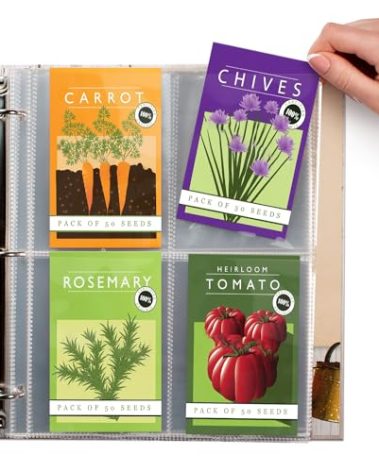 Seed Storage Organizer Sleeves (50 Pack) 4 Pocket Garden Seed Organizer, Slot Size 3.5x5 Clear Sleeves for Seed Packet Storage, Seed Keeper, Seed Organizer Binder (50 Pack, 3.5 x 5.25'' - 4 Pocket)