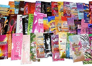 50 NEW ASSORTED INDOOR TANNING BED LOTION PACKETS SAMPLES PACKETTES