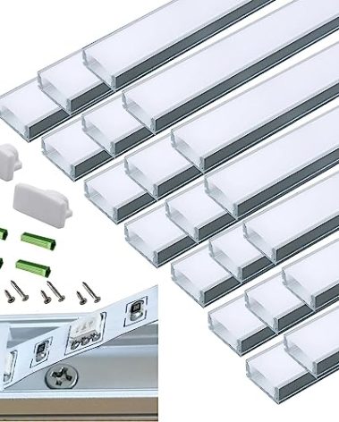 20-Pack Pre-Drilled Countersunk Hole 3.3FT/1 Meter LED Strip U Channel Diffuser, Hacksaw Easy Cut Tight and Flush Mounted Under Cabinet Tape Light Aluminum Low Profile with Screw and End caps (20)
