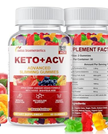 Keto Apple Cider Vinegar Gummies, Keto ACV Gummy Diet Supplement, Advanced 1500mg ACV Gummies with Folate, B12、B6 and Keto Support for Women Men, Gelatin- Free, Vegan & Non-GMO (Multi-Flavor)
