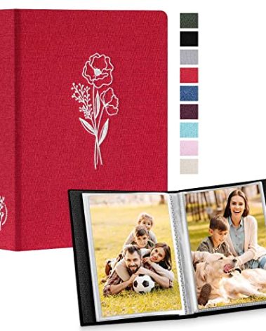 Lanpn Photo Album 4x6 100 Pictures 2 Packs, Small Mini Capacity Linen Photo Book Sets, Each Pack Holds 100 Top Loader Vertical Only Picture for Kids Boy Girls Red