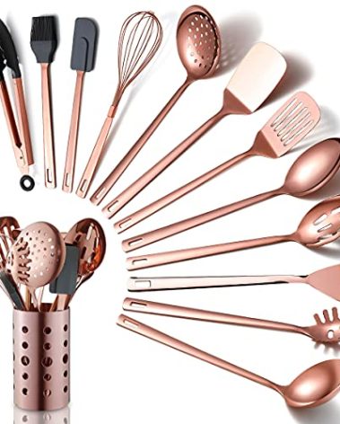 Copper Kitchen Utensils Set,13 Pieces Stainless Steel Cooking Utensils Set With Titanium Rose Gold Plating,Kitchen Tools Set With Utensil Holder For Non-Stick Cookware Dishwasher Safe (13 Packs)