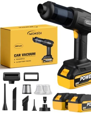 WOKEGI Handheld Car Vacuum Cordless, Portable Cars Vacuum Cleaner with 40000Pa High Power & Suction, Powerful 4-in-1 Hand Held Air Duster Fast Cleaning for Car,Home,Office,Pet Hair (Yellow)