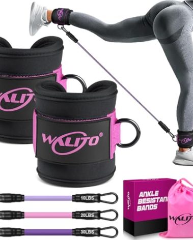 WALITO Ankle Resistance Bands with Cuffs, Ankle Bands for Working Out, Ankle Straps for Women, Exercise Bands for Legs and Butt, Booty Workout Equipment for Kickbacks Hip Fitness Training