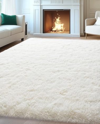 Mugorn 8x10 Area Rugs for Living Room, Large Fluffy Cream White Rugs for Bedroom, Soft Carpet Shag Kids Room Rug, Non-Slip Fuzzy Rugs Indoor (8ft x 10ft, Cream White)