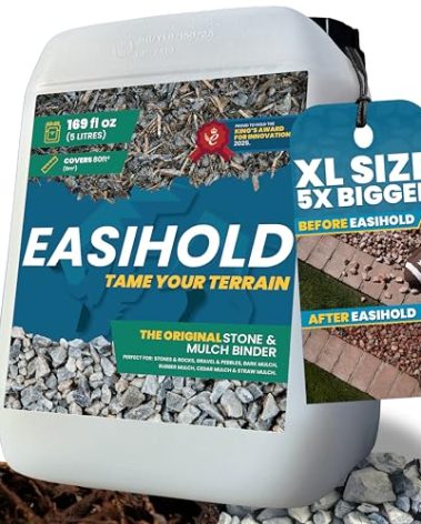Easihold Rock Glue 1.3 Gallon – Gravel Binder for Pea Gravel & Stones. Long-Lasting Mulch Glue for Landscaping – Non-Toxic, Ready-to-Use Gravel Lockdown for Paths, Patios & Garden Borders