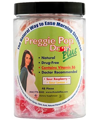 Preggie Pop Drops Plus Fortified with Vitamin B6 - Morning Sickness Relief Fortified with Vitamin B6. Preggie Pops for Relief for Pregnant Women Candy Drops. Sour Raspberry & Sour Lemon 48 Count