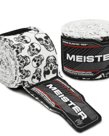 Meister Adult 180" Semi-Elastic Hand Wraps for MMA & Boxing (Pair) - Death Skulls