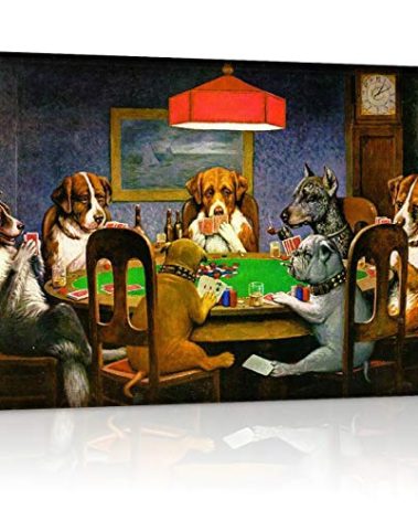 Canvas Print Wall Art - Pokers Dogs Dogs Playing Cards - Wall Decor Modern Artwork Paintings Pictures for Living Room Stretched and Framed Ready to Hang - 16" x 24"
