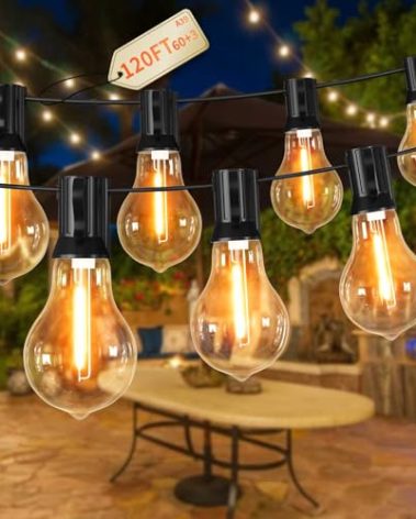 Pogestrand String Lights for Outside 120ft Waterproof with 60+3pcs A39 Shatterproof Edison Bulbs Outdoor String Lights for Patio, Yard, Cafe, Bistro, Market, Warm White 2200k