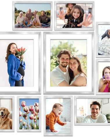 Icona Bay Combo-Sizes Silver Picture Frames Set - 10 PC (Four 4x6, Four 5x7, Two 8x10), Noble Collection Multi-Pack, Modern Professional Design for Wall Gallery