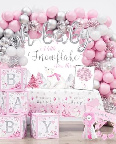 Little Snowflake Baby Shower Decorations Party Supplies, Pink A Little Snowflake is on The Way Baby Shower Decor, Baby Its Cold Outside BabyShower Decorations