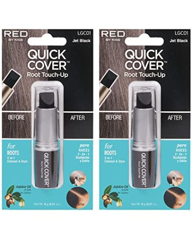 RED by Kiss Quick Cover Root Touch Up Stick, Water-Resistant Temporary Gray Hair Concealer with Brush for Roots and Beard, Long-Lasting Coverage, Easy Application (2 Pack, Jet Black)