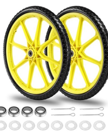 20" Flat Free Tire and Wheel with 3/4" & 5/8" Bearing, Replacement Wheels for Rubbermaid Wheelbarrow,Lawn Carts, Big Wheel Utility Carts and Garden Yard Cart, 2 Pcs Yellow