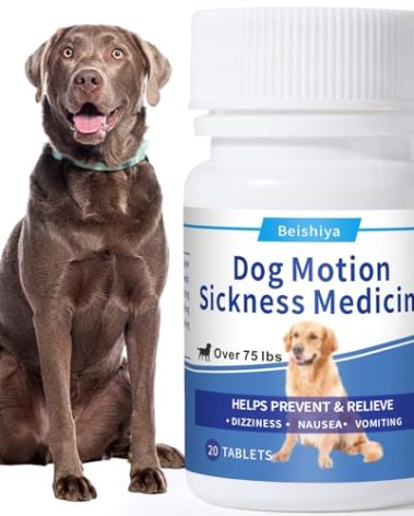 Anti-Motion Sickness and Nausea Relief for Dogs (Over 75 lbs), 20 Tablets – Relief for Vomiting, Drooling, Whining and More – Fast-Acting, 24-Hour Effect