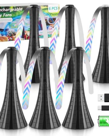 Adawook Fly Fans for Tables Rechargeable, Flies Fan USB, Fly Repellent Outdoor Patio to Keep Bugs Away by Soft Blades, Food Fans for Camping, Picnic, Fishing, 6PCS