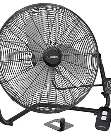Lasko 20" Black High Velocity Wall Mount Fan with Pivoting Head - 3 Speeds, Remote Control, Ideal Wall Mount Fan or Floor Fan for Home, Garage, Attic, H20660