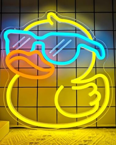 Ajoyferris Duck Neon Sign Cool Duck Neon Lights for Bedroom Dimmable Switch Cute Duck with Glasses Led Sign Bathroom Decor Light Up Duck Night Light Gifts for Kids