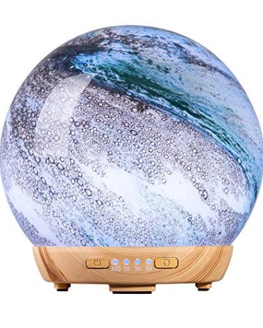 Moon Essential Oil Diffuser, Glass Cool Mist Humidifier with 4 Timer,7 LED Colors and Waterless Auto Shut-Off Settings for Baby Home Office (250ml)
