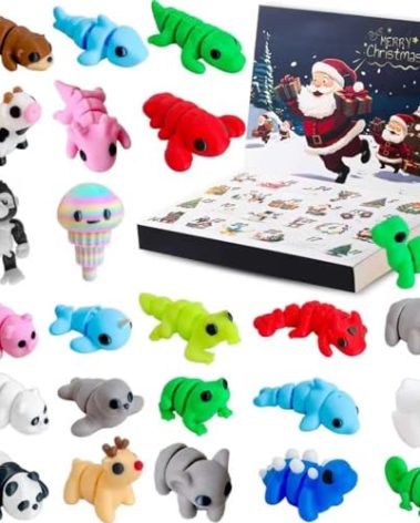 Christmas Advent Calendar with 24 Mini Animal Toys, 3D Printed Figures Set Toys Inside Great for Kids Girls Boys Adults Christmas Stocking Stuffers Holiday/Christmas Gift Box for Kids