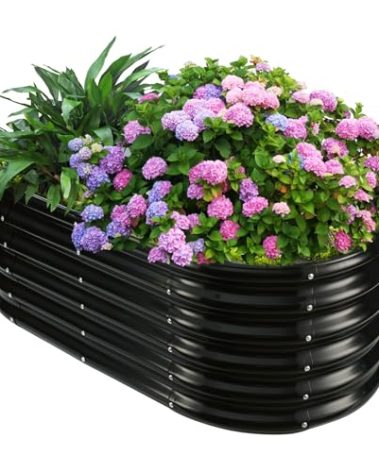 YSEJOMP 17" Tall Outdoor Garden Raised Garden Bed Kits, 4ft X 2ft Oval,0.8MM Thick Metal Raised Planter Bed/Ground Planter Box for Variety of Flowers,Herbs,Vegetables (Black, 48X24X16.5 Inches)