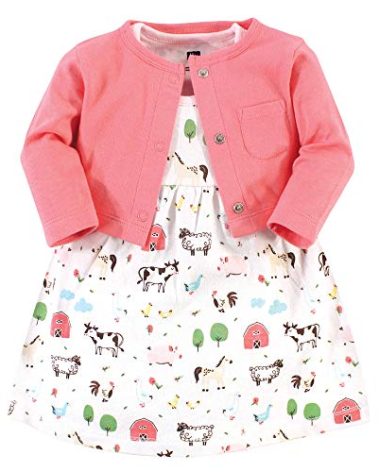 Hudson Baby baby girls Cotton and Cardigan Set Casual Dress, Farm Animals, 3T US