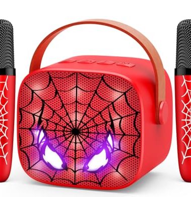 Mini Karaoke Machine Toys Gifts: Kids Toys Christmas Birthday Gifts for 4 5 6 7 8 9 Years Old Girl Boy Stocking Stuffers LED Portable Bluetooth Speaker with 2 Wireless Microphone Girl Gift Age 3-12+