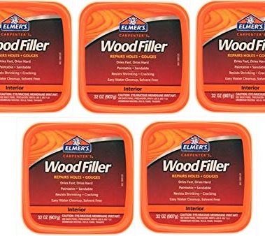 Elmer's E842L Carpenter's Interior Wood Filler; 32 Ounce; Ideal for Repairing Holes, Dents, Scratches, Gouges and Defects On Any Wood, Wallboard, Molding or Painted Surface; Pack of 5