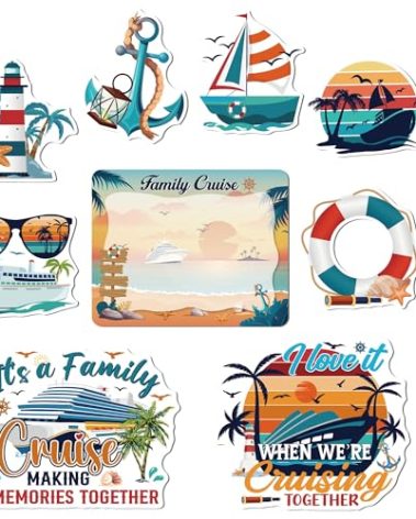 Cruise Door Decorations Magnetic, 9 Pcs Family Cruise Door Magnets with Retro Nautical Vacation Designs, Fun Magnetic Signs for Ship Cabin Stateroom Decor, with 3 Pcs Pens