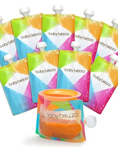 Baby Brezza Reusable Baby Food Storage Pouches, 10 Pack 7oz - Make Organic Food Puree for Kids or Toddlers and Store in Refillable Squeeze Pouches, Bulk Set is Freezer Safe & Washable