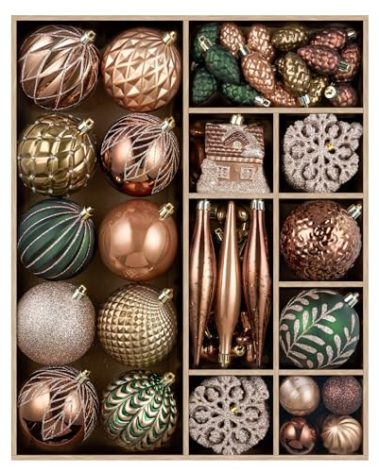 JORNOY 106Pcs Christmas Ornaments Set, Shatterproof Assorted Hanging Baubles Decorations Bulk for Christmas Tree Decorations Home Holiday Party Decor, Earth Tone