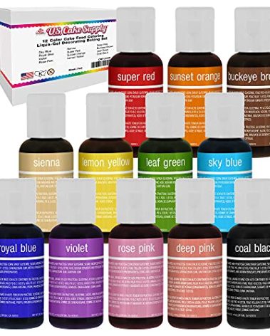 U.S. Cake Supply 12 Color Cake Food Coloring Liqua-Gel Decorating Set - .75 fl. Oz. (20ml) Bottles Primary Colors