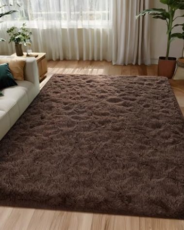 FALARK Dark Brown Rugs for Living Room Bedroom, 4x6 Feet Fluffy Fuzzy Furry Area Rug, Plush Soft Shaggy Bedside Indoor Floor Carpet for Kids Girls Boys Baby Teen Dorm Nursery Home Decor