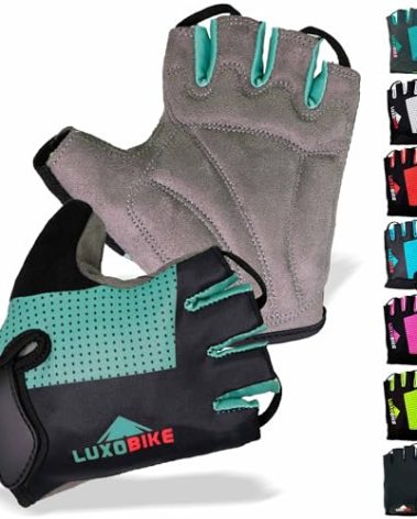 LuxoBike Bike Gloves for Men Cycling Biking Gloves Women - Padded Shock Absorbing Bicycle Riding, Anti-Slip Breahtable Half-Finger 's for Mountain Biker Ebike
