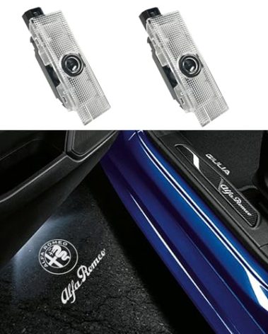 Door Lights Logo Projector Puddle Lights Ultra-Bright Welcome Step Light,Never Fade Puddle Lights Compatible with Alfa Romeo Giulia 952 Stelvio 949 Tonale Giulietta Accessories (White Logo Letter)